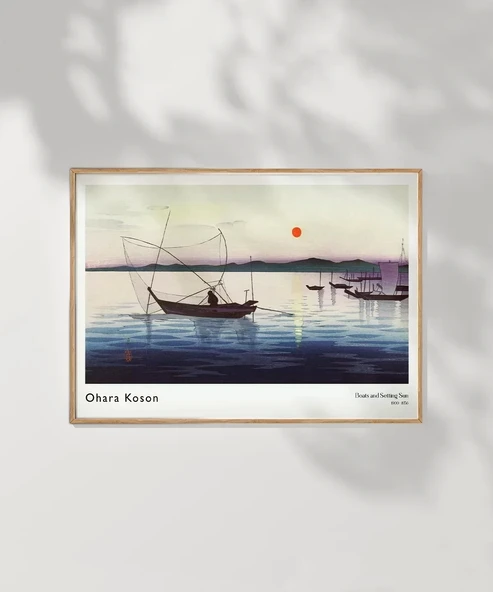 Çerçevesiz Poster Ohara Koson Tekneler ve Batan Güneş - Resim 6