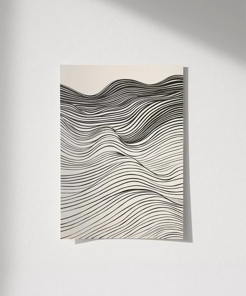 Çerçevesiz Poster Dalgalı Çizgiler Soyut Sanat ürün görseli