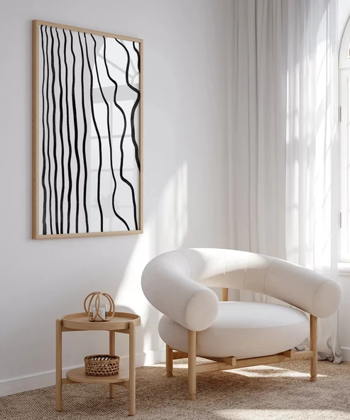 Çerçevesiz Poster Soyut Siyah-Beyaz Çizgisel - Resim 4