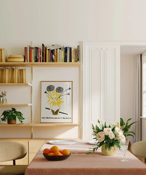 Çerçevesiz Poster El Çizimi Vazo ve Çiçek Motifli Grafik - Resim 4