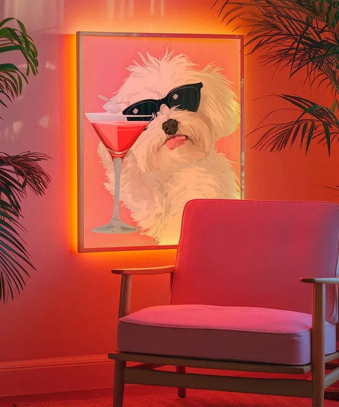 Çerçevesiz Poster Cool Köpek ve Kokteyl - Resim 4