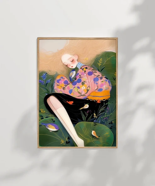 Çerçevesiz Poster Çiçekler ve Kuşlarla Bütünlük - Resim 6