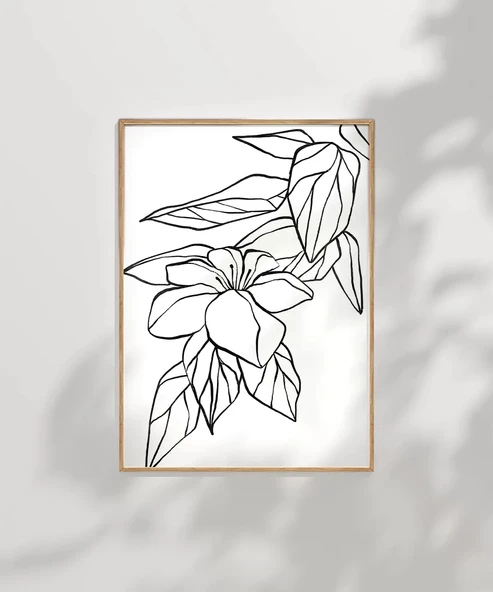 Çerçevesiz Poster El Çizimi Çiçek ve Yaprak Motifli Minimalist - Resim 6