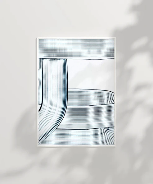 Çerçevesiz Poster Soyut Mavi Çizgiler Minimalist - Resim 2