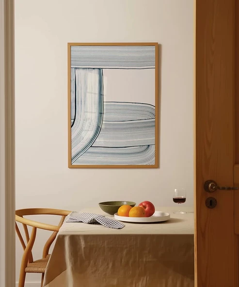 Çerçevesiz Poster Soyut Mavi Çizgiler Minimalist - Resim 3