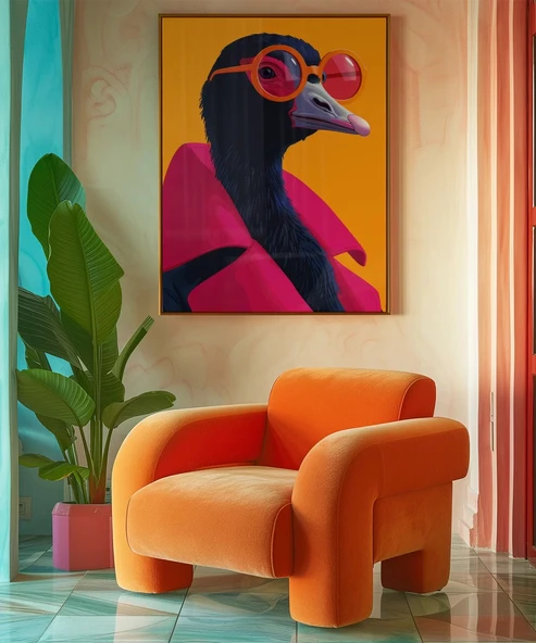 Çerçevesiz Poster Neon Şıklığı Devekuşu - Resim 5