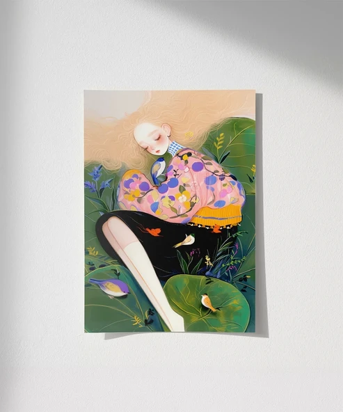 Çerçevesiz Poster Çiçekler ve Kuşlarla Bütünlük ürün görseli