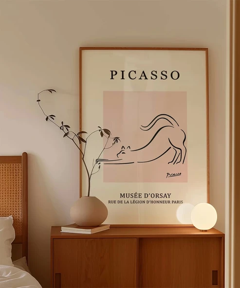 Çerçevesiz Poster Pembe Arka Planlı Picasso Çizim - Resim 3