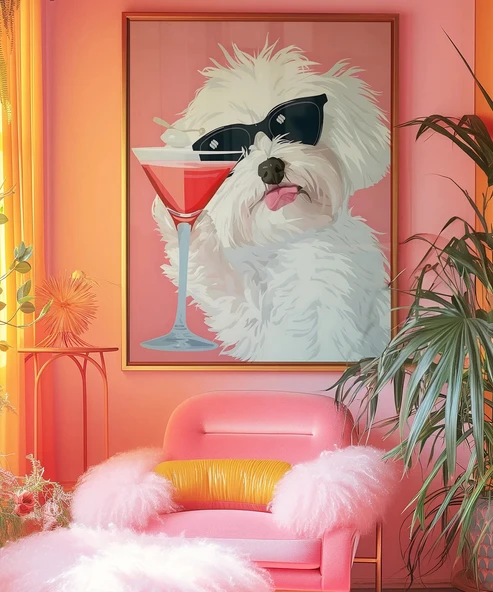 Çerçevesiz Poster Cool Köpek ve Kokteyl - Resim 5