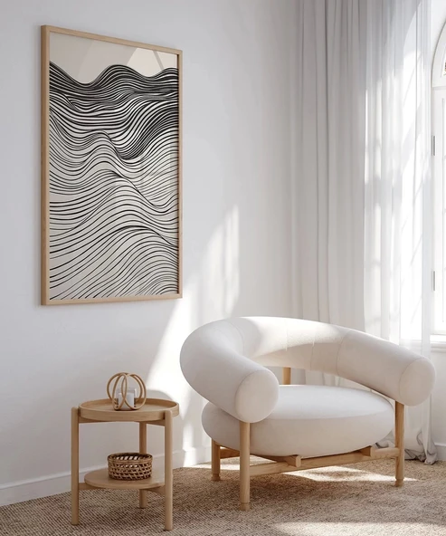 Çerçevesiz Poster Dalgalı Çizgiler Soyut Sanat - Resim 3