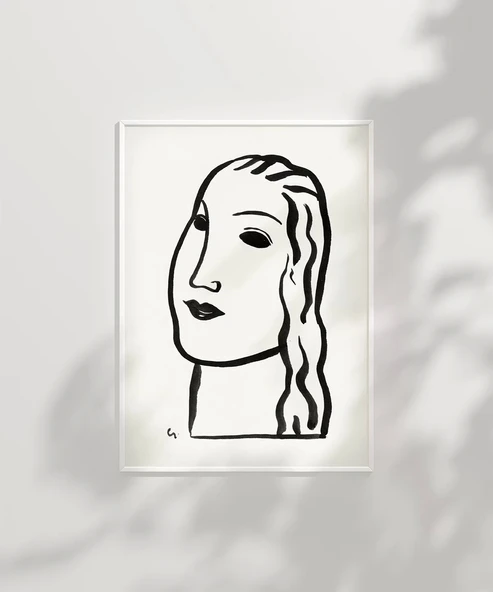 Çerçevesiz Poster El Çizimi Yüz Figürü Grafik - Resim 2