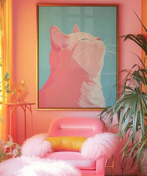 Çerçevesiz Poster Pastel Kedinin Zarafeti - Resim 4