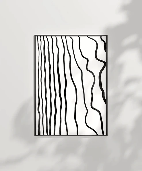 Çerçevesiz Poster Soyut Siyah-Beyaz Çizgisel - Resim 7