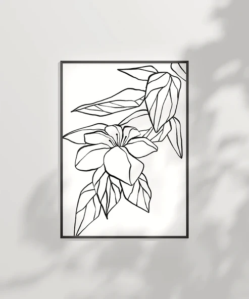 Çerçevesiz Poster El Çizimi Çiçek ve Yaprak Motifli Minimalist - Resim 7