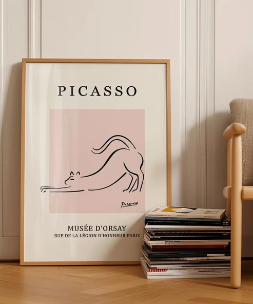 Çerçevesiz Poster Pembe Arka Planlı Picasso Çizim - Resim 4