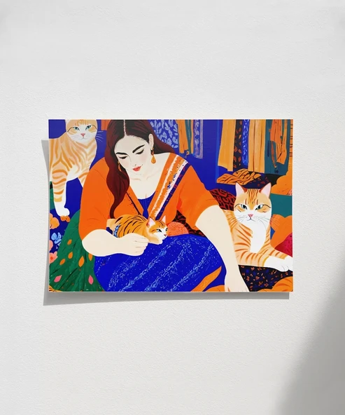 Çerçevesiz Poster Kedi Sevginin Sıcaklığı ürün görseli