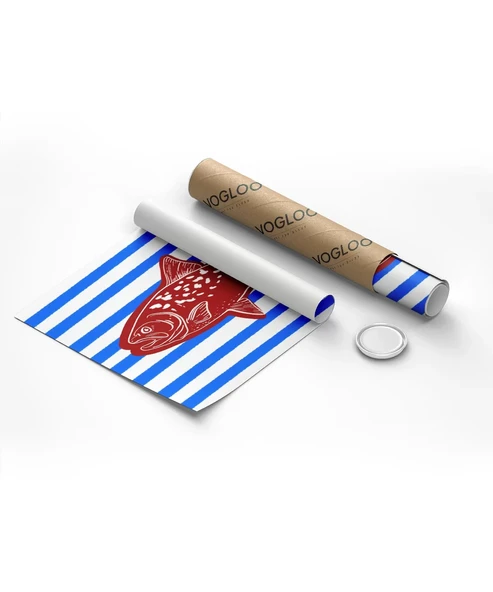 Çerçevesiz Poster Kırmızı Balık Mavi Çizgiler - Resim 8