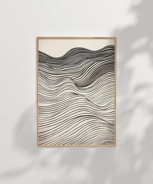 Çerçevesiz Poster Dalgalı Çizgiler Soyut Sanat - Resim 7