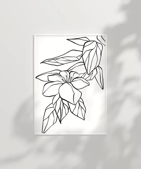 Çerçevesiz Poster El Çizimi Çiçek ve Yaprak Motifli Minimalist - Resim 2