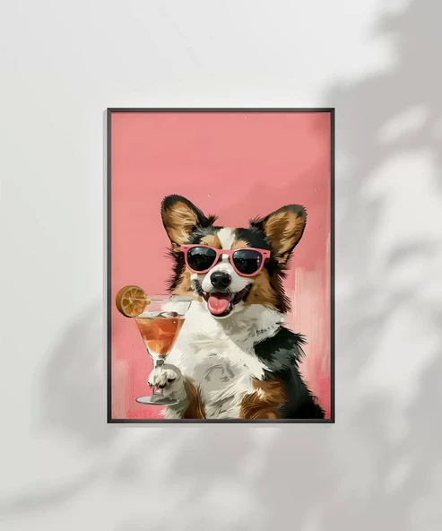 Çerçevesiz Poster Corgi'nin Pembe Gözlük Stili - Resim 7