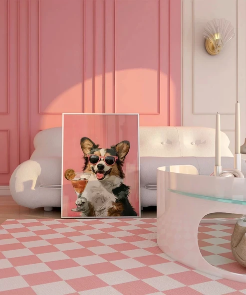 Çerçevesiz Poster Corgi'nin Pembe Gözlük Stili - Resim 3