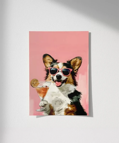 Çerçevesiz Poster Corgi'nin Pembe Gözlük Stili ürün görseli