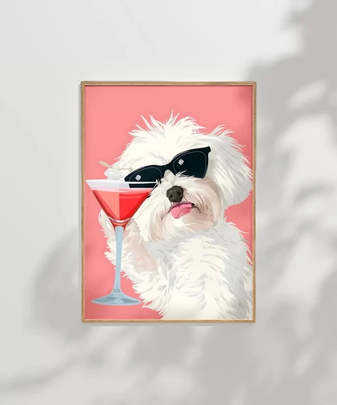 Çerçevesiz Poster Cool Köpek ve Kokteyl - Resim 7
