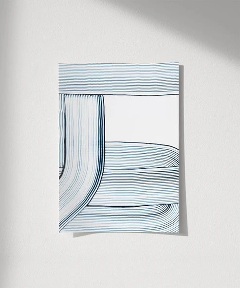 Çerçevesiz Poster Soyut Mavi Çizgiler Minimalist ürün görseli