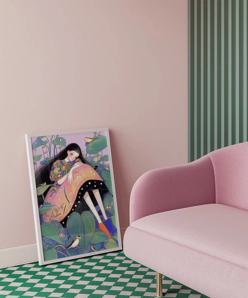 Çerçevesiz Poster Bitkiler ve Kuşlarla Süslenmiş - Resim 4