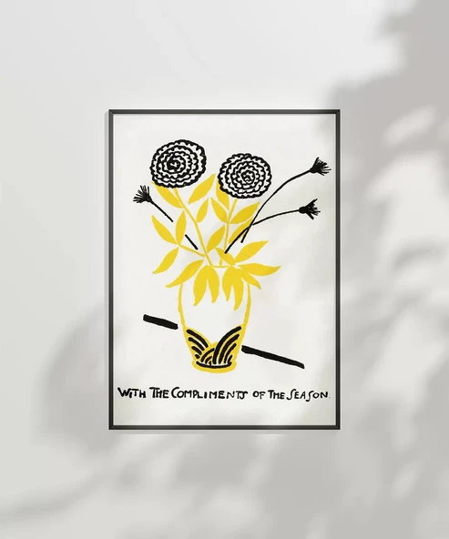 Çerçevesiz Poster El Çizimi Vazo ve Çiçek Motifli Grafik - Resim 6