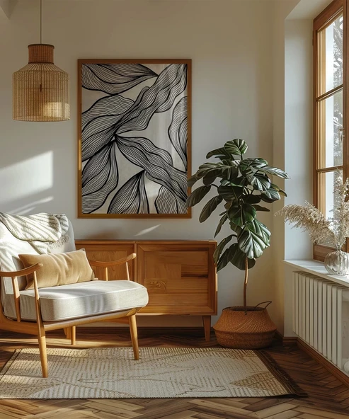 Çerçevesiz Poster Minimalist Doğa Çizgileri - Resim 5