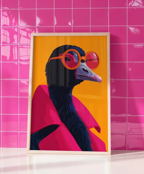 Çerçevesiz Poster Neon Şıklığı Devekuşu - Resim 4