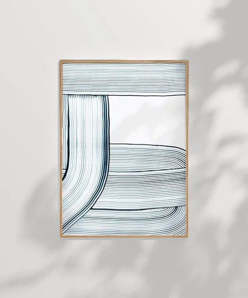 Çerçevesiz Poster Soyut Mavi Çizgiler Minimalist - Resim 6