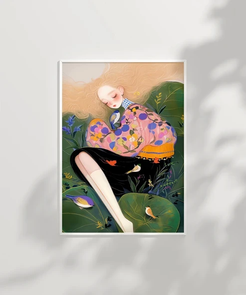 Çerçevesiz Poster Çiçekler ve Kuşlarla Bütünlük - Resim 2