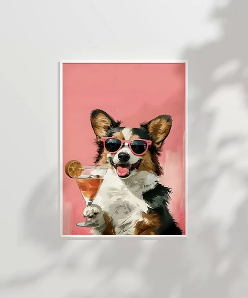 Çerçevesiz Poster Corgi'nin Pembe Gözlük Stili - Resim 2