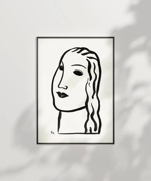 Çerçevesiz Poster El Çizimi Yüz Figürü Grafik - Resim 7