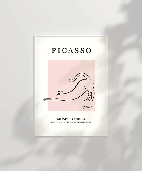 Çerçevesiz Poster Pembe Arka Planlı Picasso Çizim - Resim 2