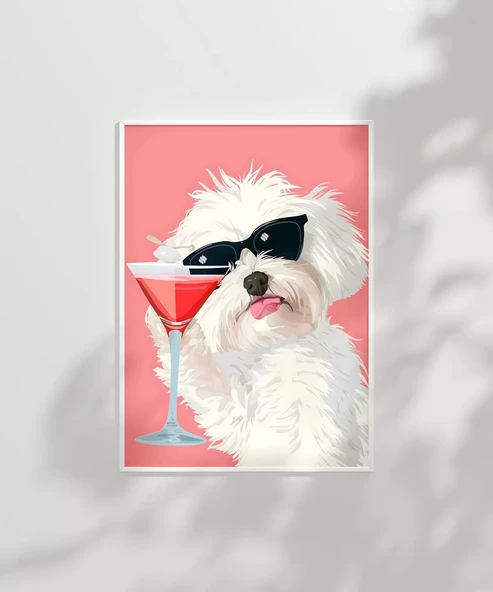 Çerçevesiz Poster Cool Köpek ve Kokteyl - Resim 2