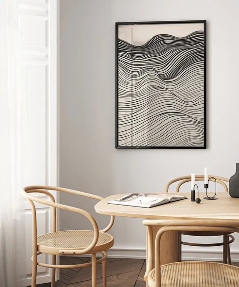 Çerçevesiz Poster Dalgalı Çizgiler Soyut Sanat - Resim 4