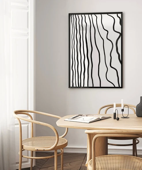 Çerçevesiz Poster Soyut Siyah-Beyaz Çizgisel - Resim 3