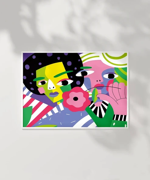 Çerçevesiz Poster Renkli Çiçekler ve Yüzler - Resim 2
