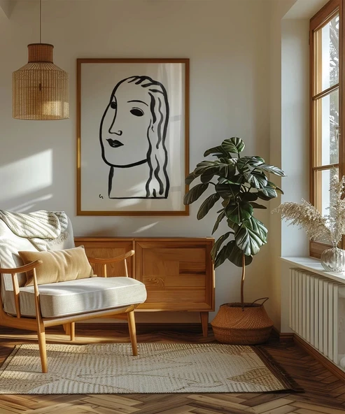 Çerçevesiz Poster El Çizimi Yüz Figürü Grafik - Resim 5