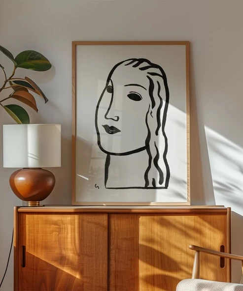 Çerçevesiz Poster El Çizimi Yüz Figürü Grafik - Resim 3