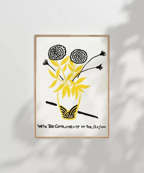 Çerçevesiz Poster El Çizimi Vazo ve Çiçek Motifli Grafik - Resim 7