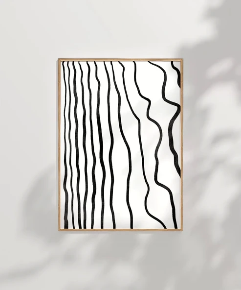 Çerçevesiz Poster Soyut Siyah-Beyaz Çizgisel - Resim 6