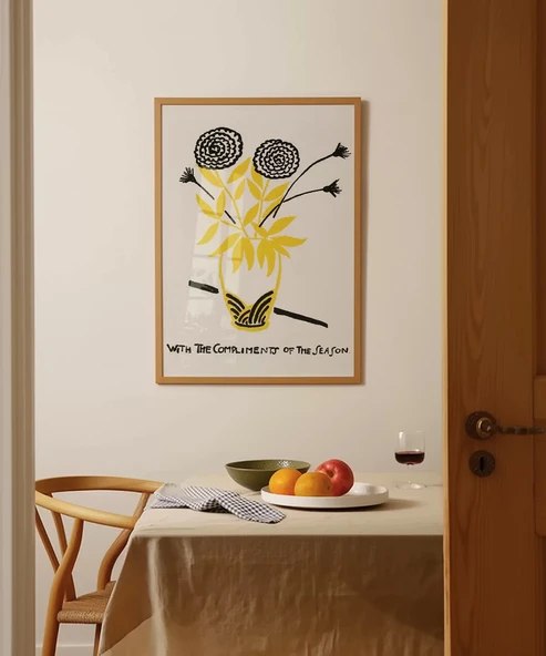 Çerçevesiz Poster El Çizimi Vazo ve Çiçek Motifli Grafik - Resim 3