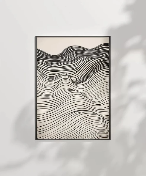 Çerçevesiz Poster Dalgalı Çizgiler Soyut Sanat - Resim 6