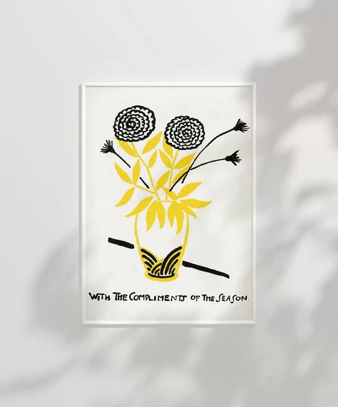 Çerçevesiz Poster El Çizimi Vazo ve Çiçek Motifli Grafik - Resim 2