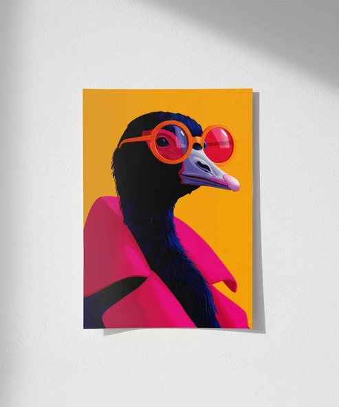 Çerçevesiz Poster Neon Şıklığı Devekuşu ürün görseli