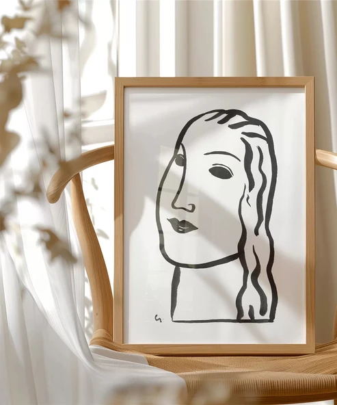 Çerçevesiz Poster El Çizimi Yüz Figürü Grafik - Resim 4